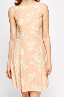 Peach Floral Print Shift Dress