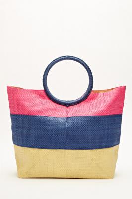 Striped Basket Weave Tote Bag